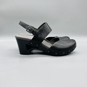 Dansko Sandals Women 9.5 Black Leather Slingback Buckle Studded Wedge Clog Shoes